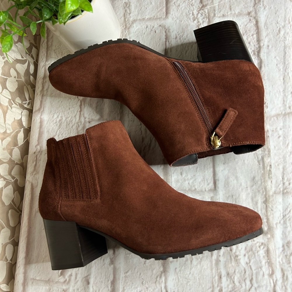 AQUATALIA Weatherproof Block heel bootie Ginger Suede leather Ankle boot size 11 - Picture 8 of 12